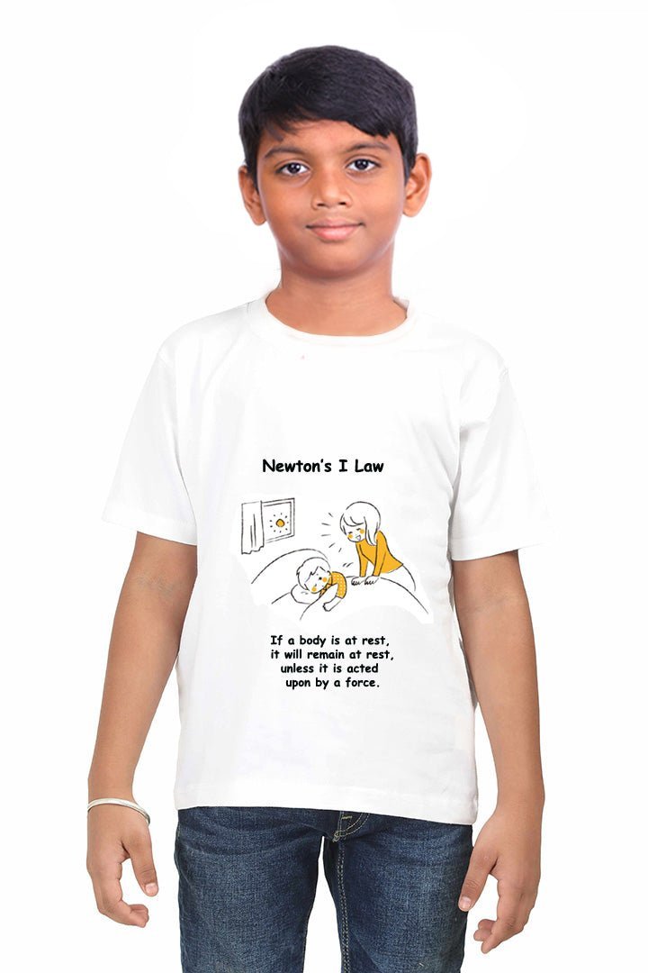 Newtons First Law / Round Neck Half Sleeve Regular Fit TShirt Brainy Being Apparels 6-7 Yrs WHITE