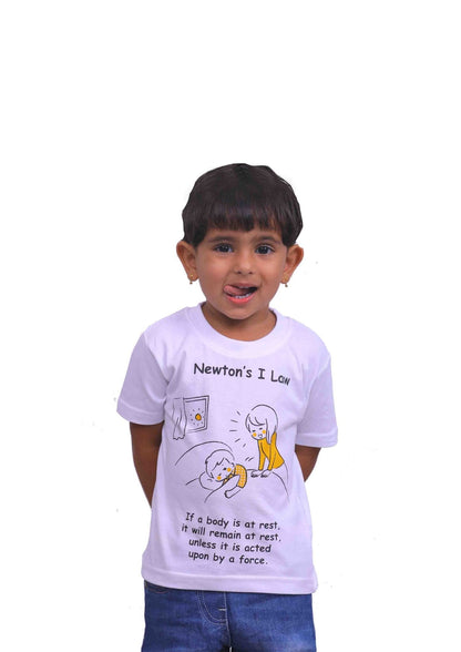 Newtons First Law / Round Neck Half Sleeve Regular Fit TShirt Brainy Being Apparels 12 - 18 M WHITE