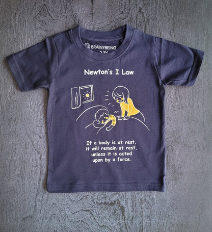 Newtons First Law / Round Neck Half Sleeve Regular Fit TShirt Brainy Being Apparels 12 - 18 M NAVY BLUE