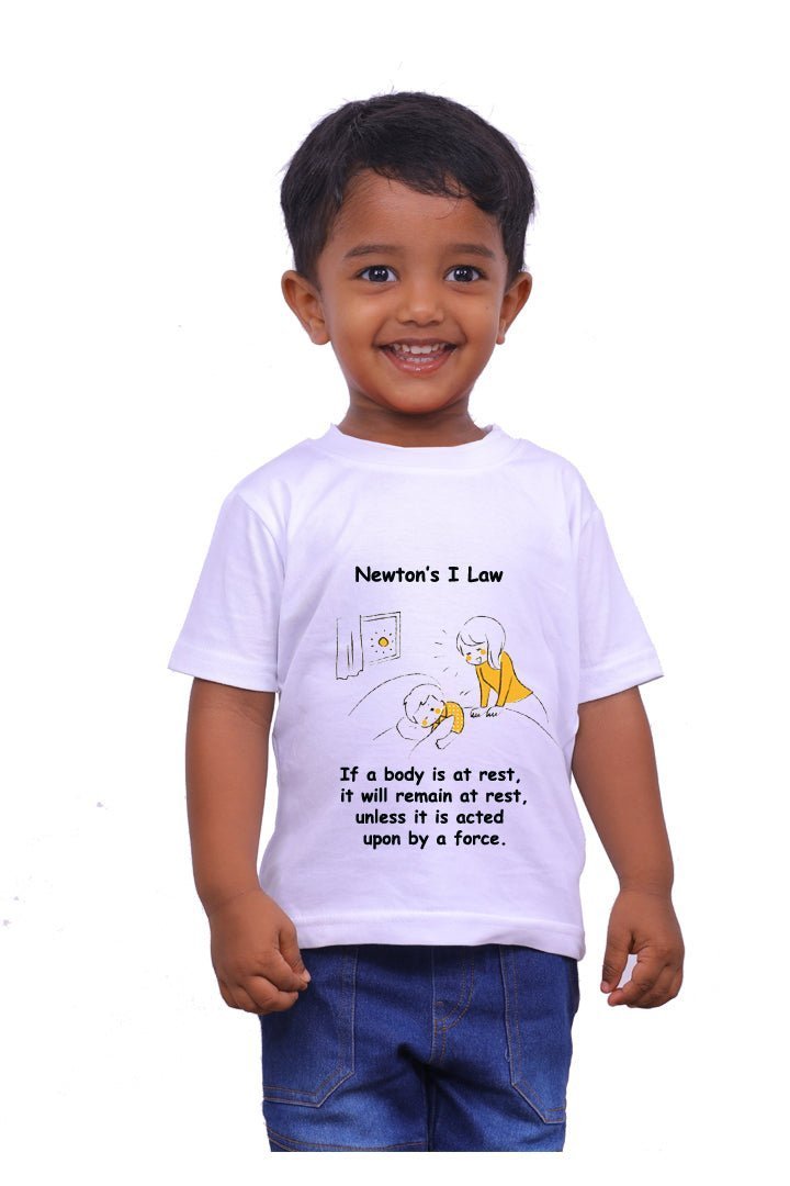 Newtons First Law / Round Neck Half Sleeve Regular Fit TShirt Brainy Being Apparels 18 - 24 M WHITE