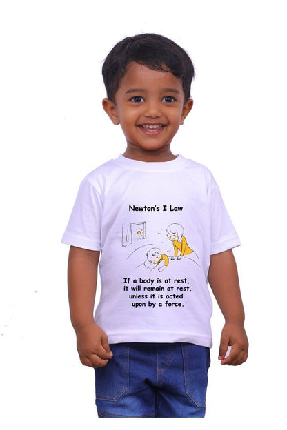 Newtons First Law / Round Neck Half Sleeve Regular Fit TShirt Brainy Being Apparels 18 - 24 M WHITE