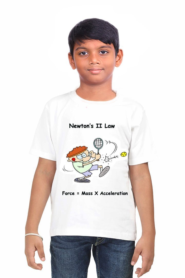 Newtons II Law / Round Neck Half Sleeve Regular Fit TShirt Brainy Being Apparels 6 - 7 Yrs White