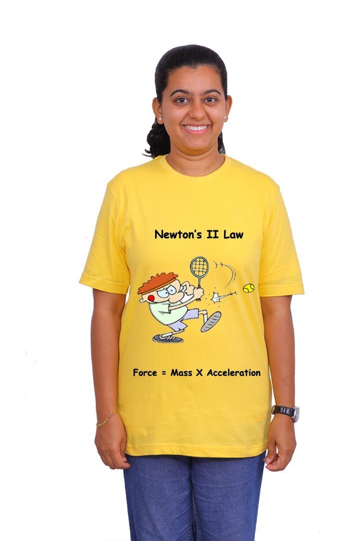 Newtons II Law / Round Neck Half Sleeve Regular Fit TShirt Brainy Being Apparels S Yellow