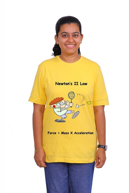 Newtons II Law / Round Neck Half Sleeve Regular Fit TShirt Brainy Being Apparels S Yellow