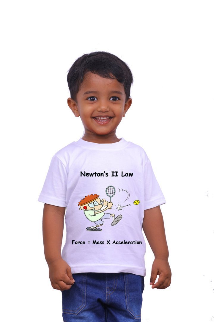 Newtons II Law / Round Neck Half Sleeve Regular Fit TShirt Brainy Being Apparels 12 - 18 M White