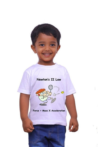 Newtons II Law / Round Neck Half Sleeve Regular Fit TShirt Brainy Being Apparels 12 - 18 M White