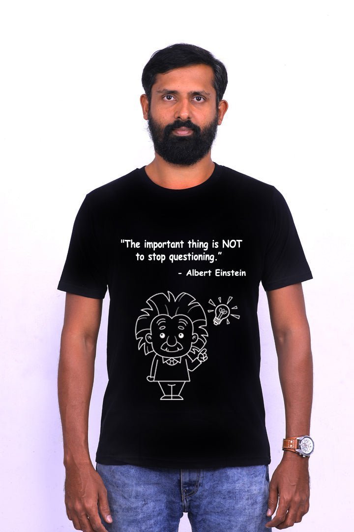 Not to Stop Questioning - Albert Einstein / Round Neck Half Sleeve Regular Fit TShirt Brainy Being Apparels 12 - 18 M Navy blue