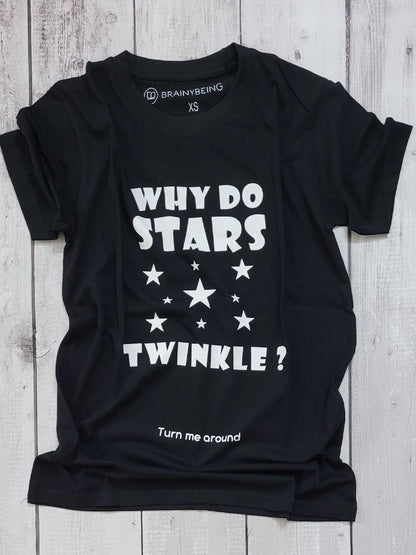 Why do Stars Twinkle! / Round Neck Half Sleeve Regular Fit TShirt Brainy Being Apparels 12 - 18 M Black