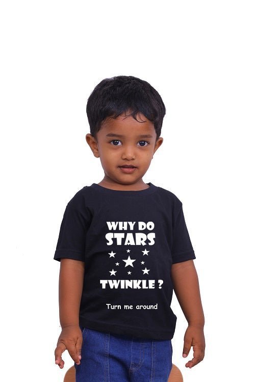 Why do Stars Twinkle! / Round Neck Half Sleeve Regular Fit TShirt Brainy Being Apparels 12 - 18 M Navy Blue